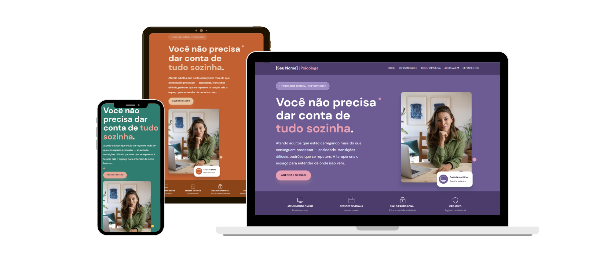 Templates de site para psicóloga — versões desktop e mobile