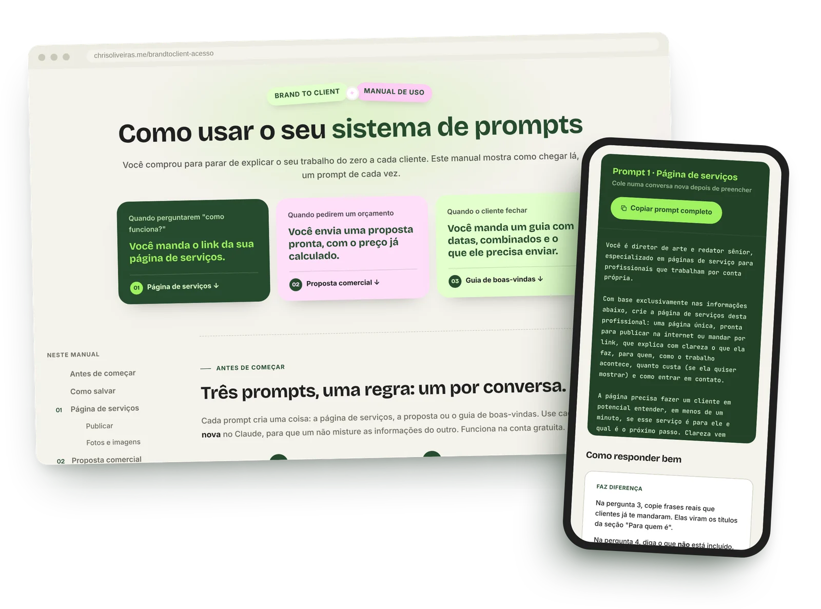 O manual de uso do Brand to Client aberto no computador e no celular