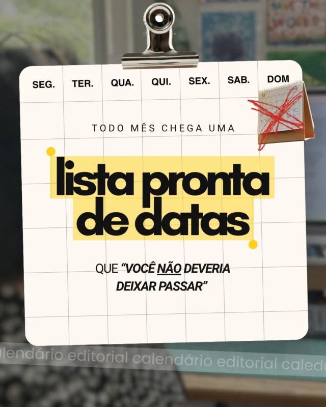 todo começo de mês é a mesma história:“30 posts pra você fazer em setembro”
”os posts que todo [aqui entra sua área de atuação] deve fazer em setembro”
“cole esse prompt aqui e pronto, seu mês de conteúdo está resolvido”
e por aí vai…lista de datas prontas não é estratégia, é só mais uma obrigação pro calendário e pra você se sentir mal quando não consegue cumprir toda essa demanda 📌me conte aqui: que data você já deixou de fora por não fazer sentido pra sua marca?