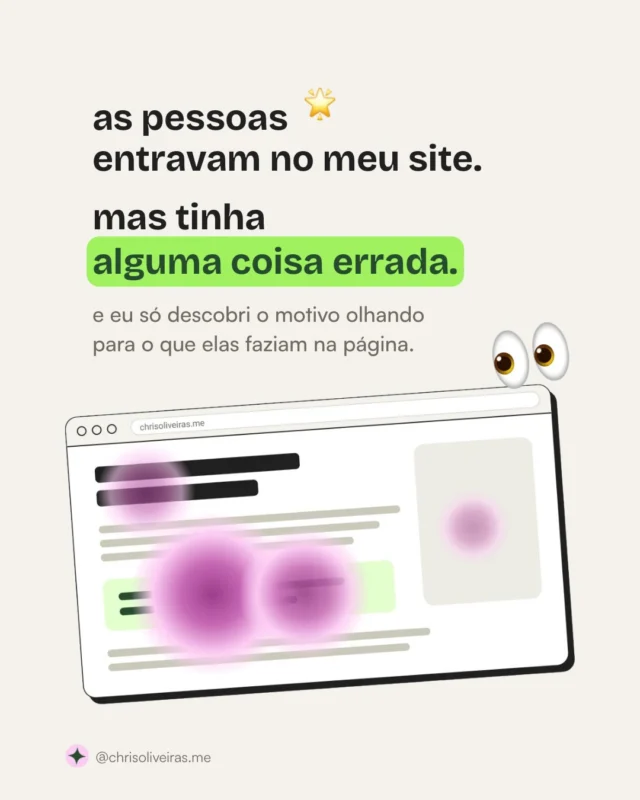 seu site tem visitas, mas as pessoas não estão clicando onde você esperava?o número de visitas não explica o que está acontecendo dentro da página.um mapa de calor mostra onde elas clicam e até onde chegam quando rolam a página. foi assim que descobri que o botão da página do meu prompt ficava num lugar que quase ninguém via.🗺️ comenta MAPA que eu te mando o passo a passo pra instalar no seu site.