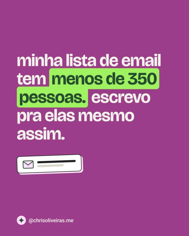 você tem 12, 30 ou 80 contatos e acha que isso ainda não é uma lista?começar pequeno tem um lado bom que quase ninguém conta: o primeiro email de todo mundo sai meio torto, e é melhor errar o tom com 20 leitores do que com 2.000. e ainda dá pra responder cada pessoa que te escreve de volta.comenta LISTA que eu te mando no direct como colocar sua primeira lista de email funcionando em 5 dias, 20 minutos por dia, de graça.