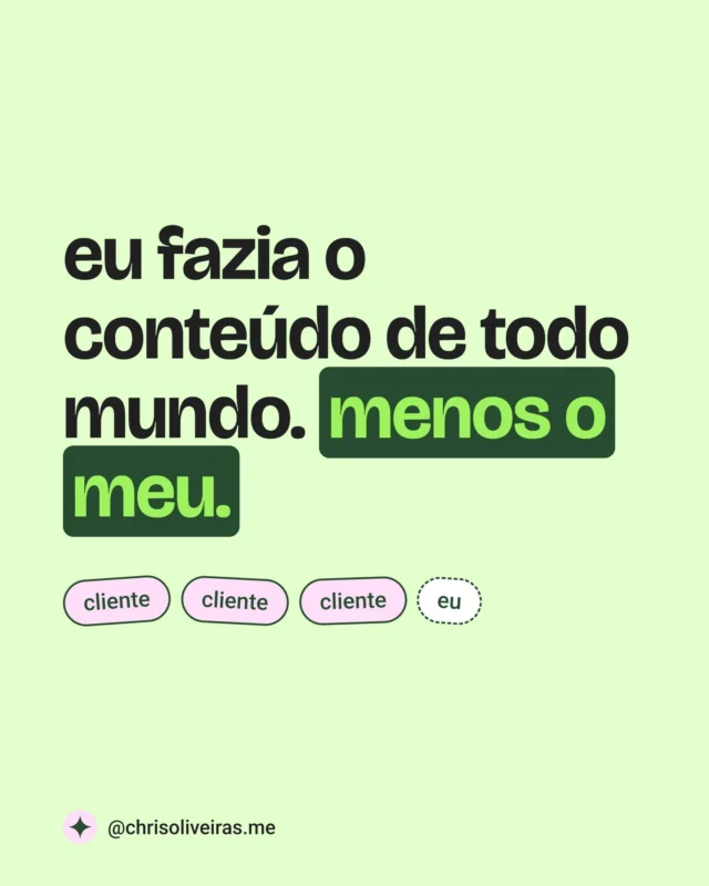 na agência, toda reunião de pauta começava com as mesmas três perguntas. o conteúdo do cliente saía dessa conversa.com a minha própria marca, essa conversa nunca acontecia. ideia eu tinha. faltava alguém do outro lado perguntando.hoje ela acontece toda semana. eu conto o que aconteceu no meu negócio e a IA, que já sabe quem é o meu público, o que eu vendo e como eu falo, me ajuda a decidir o que vira post, texto, roteiro ou e-mail.se você também cuida do conteúdo de todo mundo antes do seu, comenta SISTEMA que eu te mando o link do Brand to Content no direct.